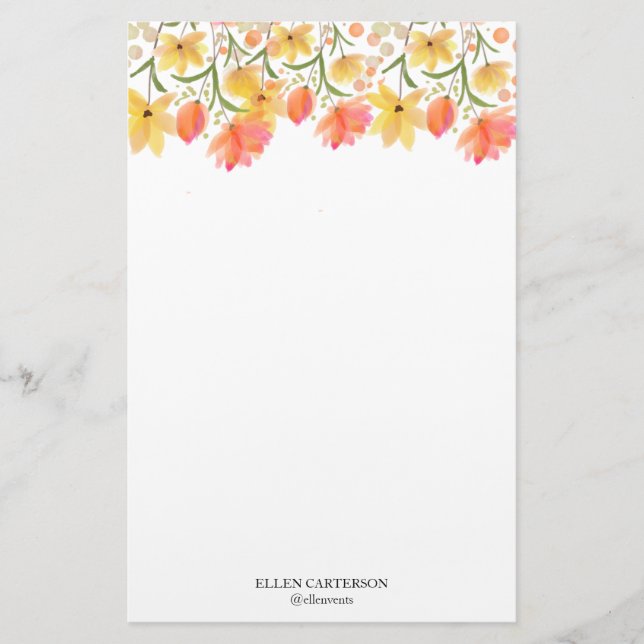 Papelaria Delicate Garden Floral Monogram Stationery Paper (Frente)