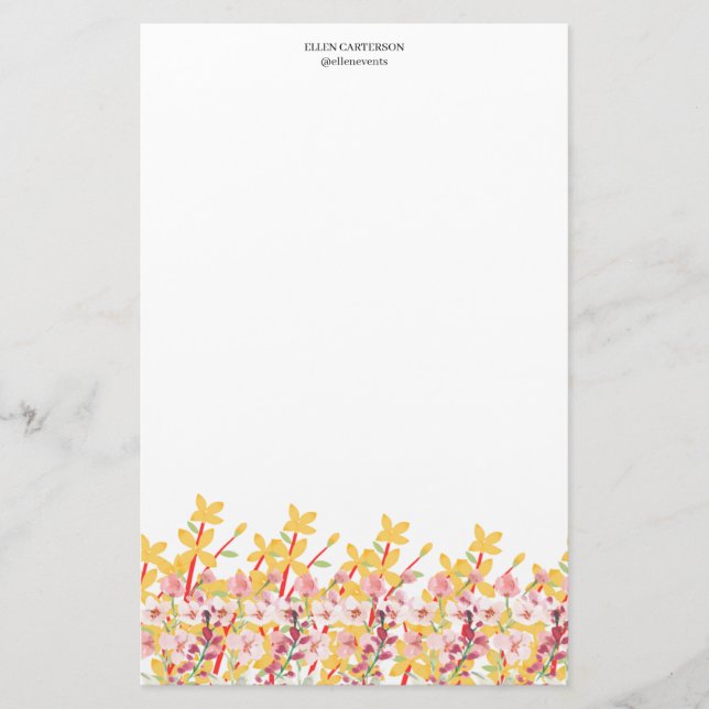 Papelaria Delicate Garden Floral Monogram Stationery Paper (Frente)
