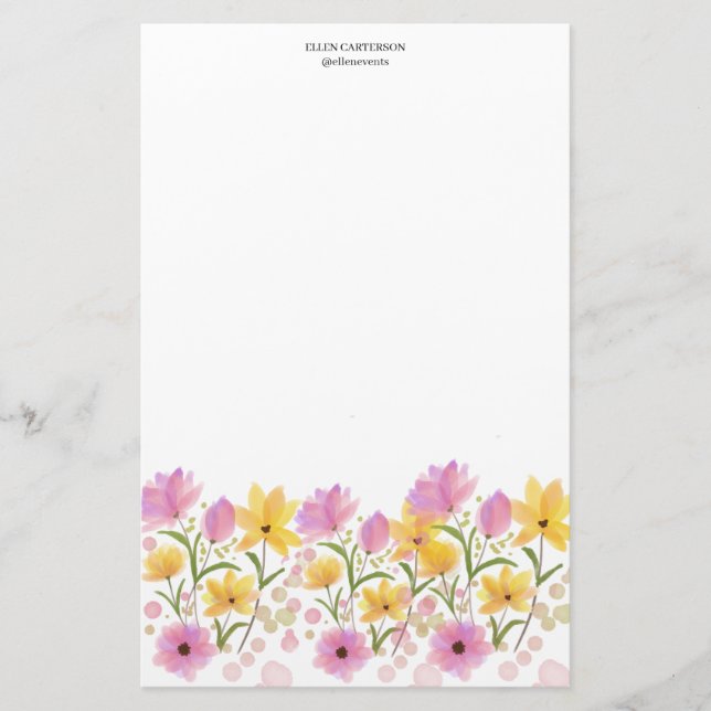 Papelaria Delicate Garden Floral Monogram Stationery Paper (Frente)