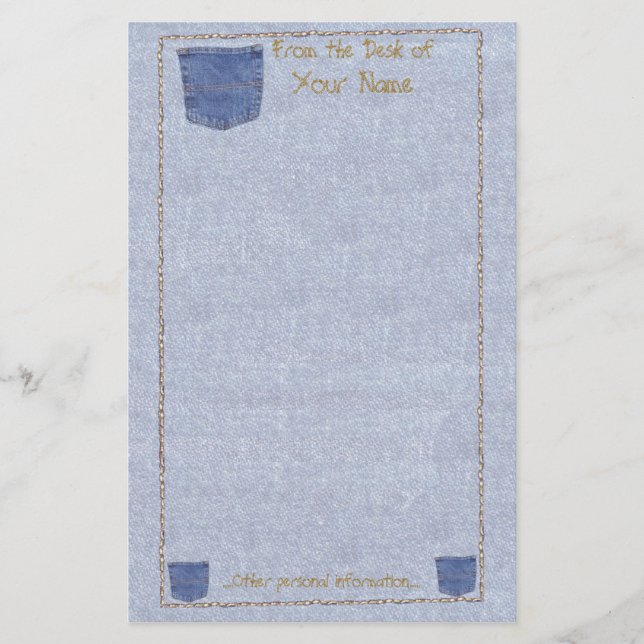 Papelaria Denim e papel de carta de bolso (Frente)