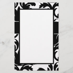 Papelaria design grande, branco e preto, de damasco preto