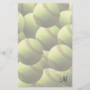 Papelaria Desvanecimento de Softball Amarelo com Inicial