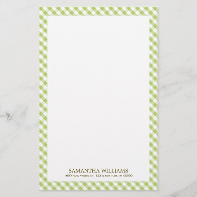 Papelaria Doce Padrão Verde de Gingham (Frente)
