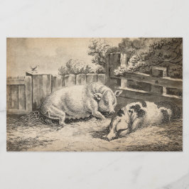 Papelaria Dois porcos deitados com palha numa Caneta ao ar l