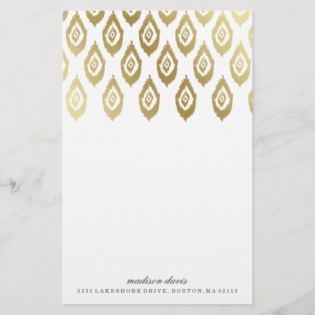 Papelaria Dourado Ikat | Papel de Carta Personalizado (Frente)