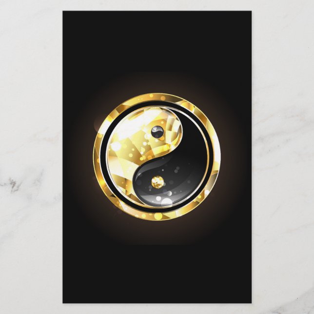 Papelaria Dourado Yin Yang a preto (Frente)