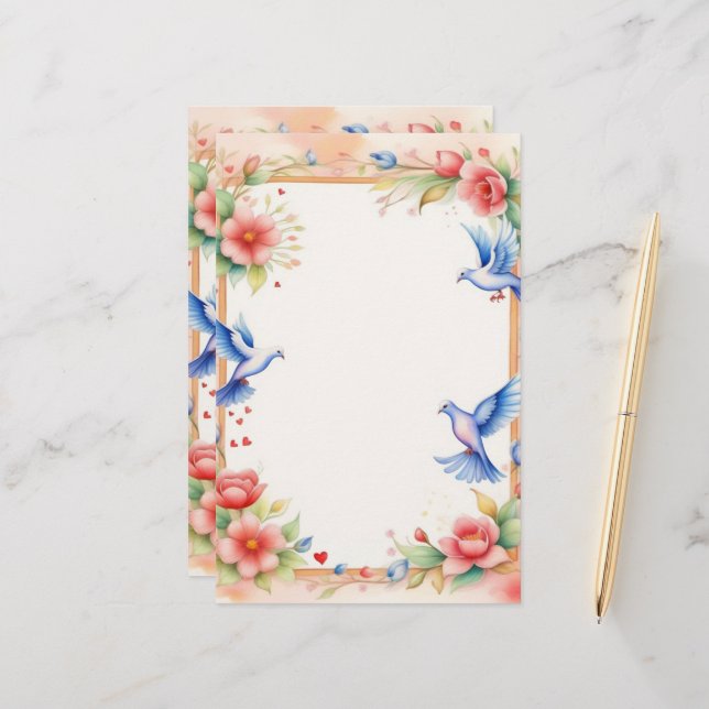 Papelaria Doves com moldura 1 (Frente/Verso In Situ)
