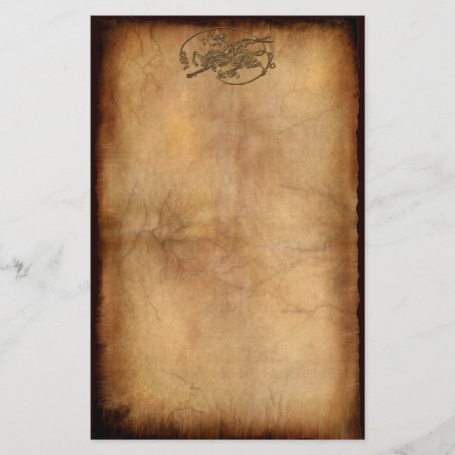 Papelaria Dragão do Velho Mundo Medieval no efeito pergaminh (Frente)