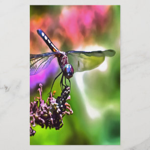 Papelaria Dragonfly em pintura realista verde e azul