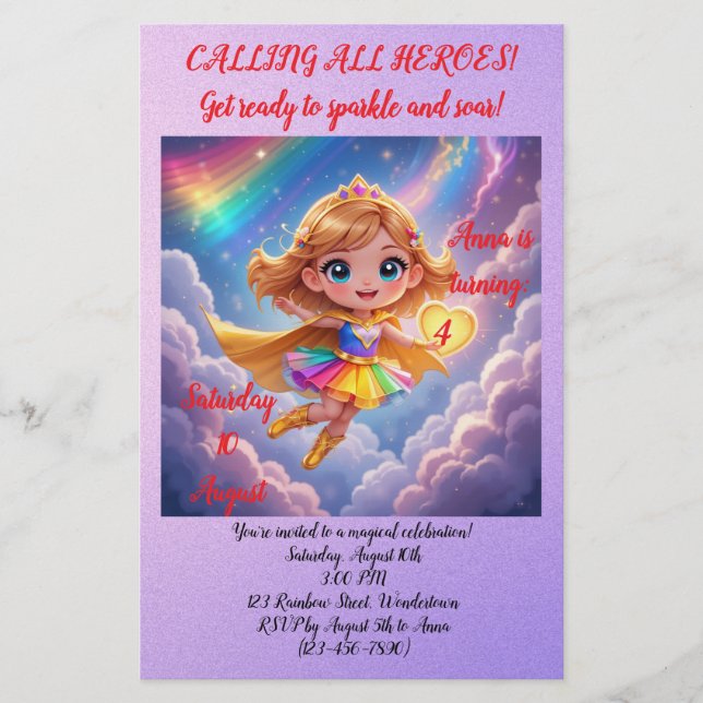 Papelaria Editable Birthday Invitation – Superheroine Theme (Frente)
