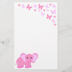Papelaria Elefante De Bebê Rosa E Pintura E Borboletas