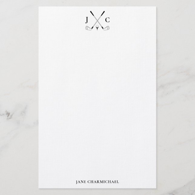 Papelaria Elegant Black Golf Monogram Stationery (Frente)