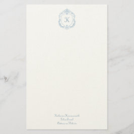 Papelaria Elegant Blue Monogram Crest Stationery Paper