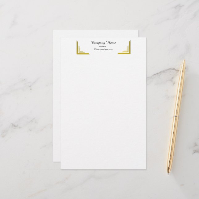 Papelaria Elegant Gold Corner Border Professional Stationery (Frente/Verso In Situ)