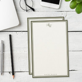 Papelaria Elegant Olive Green Monogram Two Border