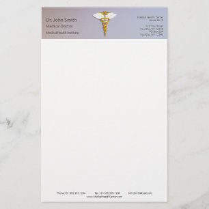Papelaria Elegante Caduceu de Ouro Médico com Asas Brancas