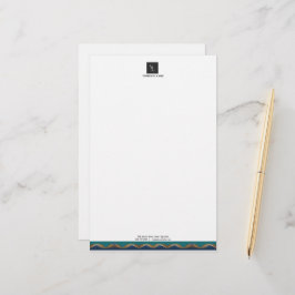 Papelaria Elegante Dourado Wave Blue Teal Business