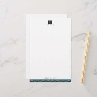 Papelaria Elegante Dourado Wave Blue Teal Business
