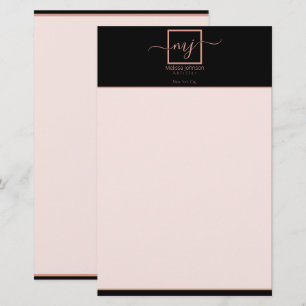 Papelaria elegante em dourado rosa sobre preto