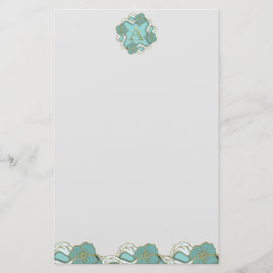 Papelaria Elegante Floral Turquoise - Monograma - letra A