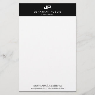 Papelaria Elegante Moderno Modelo Branco E Preto Monograma