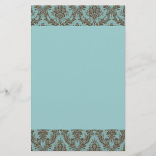 Papelaria Elegante padrão de damasco em Aqua e Chocolate   V