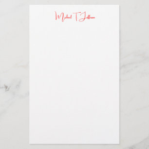 Papelaria Elegante Script de Letra Simples Branco Vermelho