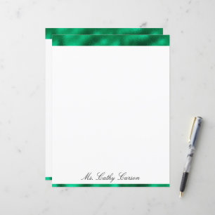 Papelaria Elegante Verde Metálico Seda Nome Brilha