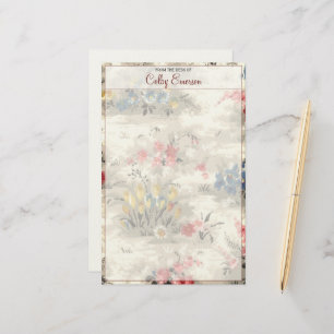 Papelaria Elegante Vintage Floral Botânica Texto de Borgonha