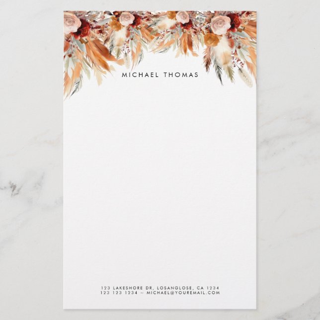 Papelaria Elegante Watercolor Boho Floral Personalizado (Frente)