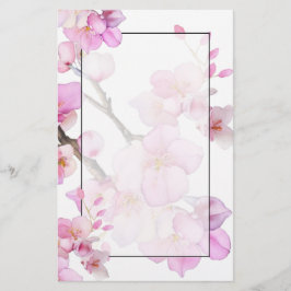 Papelaria Elegantes flores cor-de-rosa de sakura em aquarela