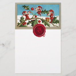 Papelaria ELVES DE NATAL VERMELHO, HOLLYBERRIES Monograma de