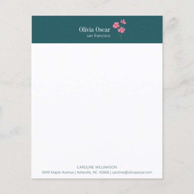 Papelaria Empresarial Flor Rosa Azul Moderno Perso (Frente)