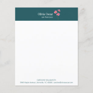 Papelaria Empresarial Flor Rosa Azul Moderno Perso