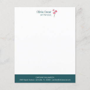 Papelaria Empresarial Floral Rosa Teal Simples Per