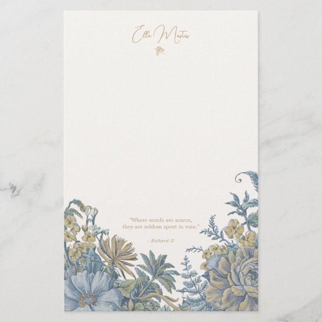 Papelaria Escoteiro Elegante Floral Personalizado Azul-Chic (Frente)