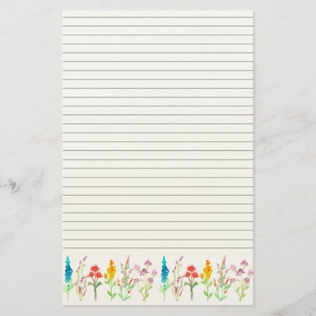 Papelaria Escrita de Carta com Linha de Aquarela de Flores S (Frente)
