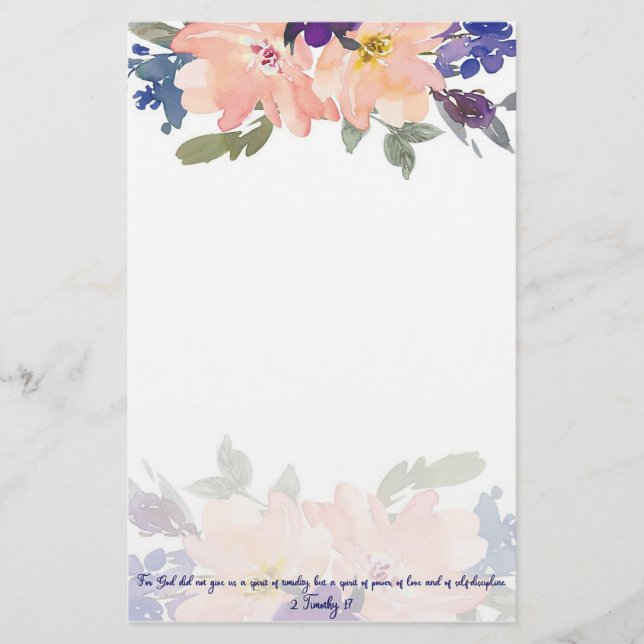 Papelaria Espírito de Poder floral de aquarela rosa (Frente)