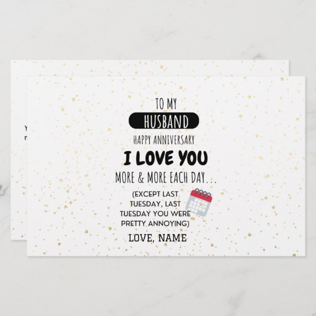 Papelaria Esposa Engraçada para Marido Mensagem de Humor no  (Frente/Verso)