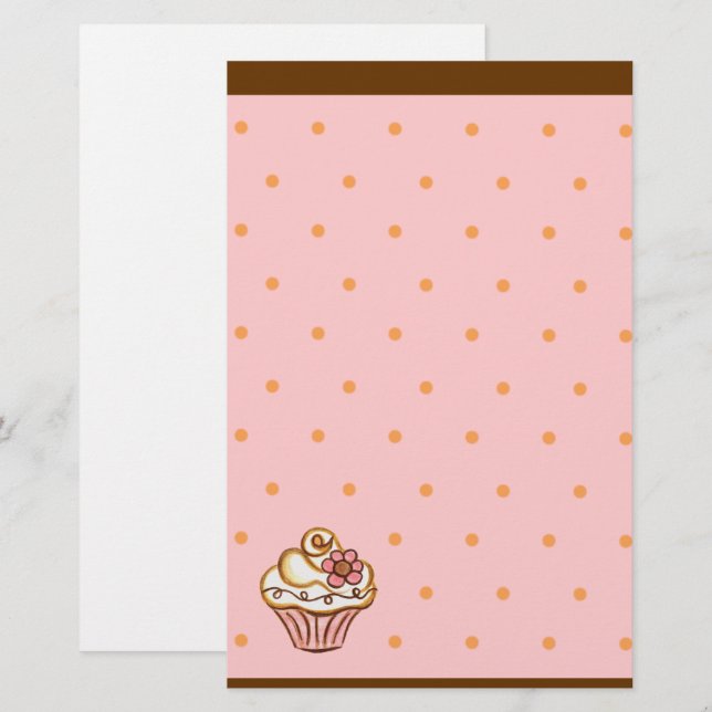 Papelaria Estação de Cupcake Rosa Marrom (Frente/Verso)
