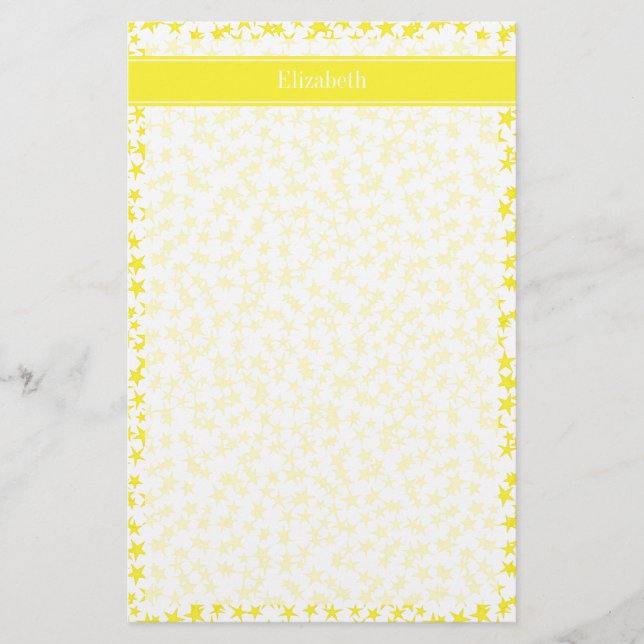 Papelaria Estrelas Amarelas White BG, Yellow Name Monogramas (Frente)