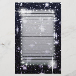 Papelaria Estrelas de brilho brilhantes no espaço alinhado