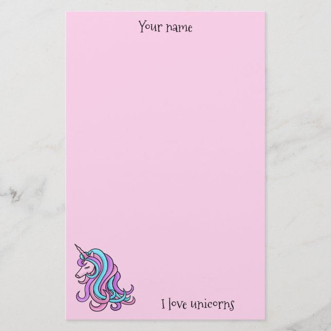 Papelaria Eu amo unicórnios bonito rosa (Frente)