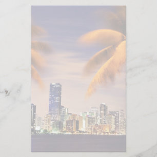 Papelaria EUA, Flórida, linha do horizonte de Miami ao anoi