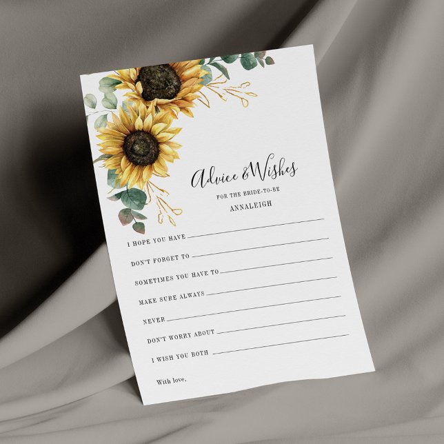 Papelaria Eucalyptus Sunflower Bridal Shower Advice Card (Criador carregado)