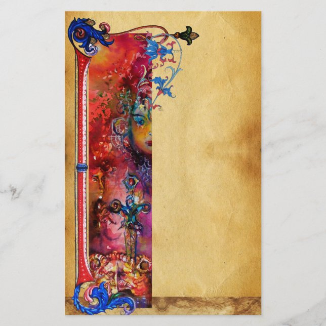 PAPELARIA EXCALIBUR .ANTIQUE RED BLUE FLORAL PARCHMENT (Frente)