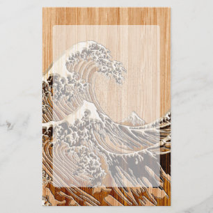 Papelaria Excelente Hokusai Wave Bamboo Wood Style