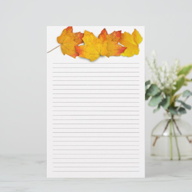 Papelaria Fall Maple Leaf Border, Lined Writing Paper (Em pé/Frente)