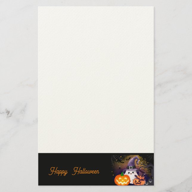 Papelaria Fantasma de Halloween Fofo com Chapéu de Bruxa e A (Frente)