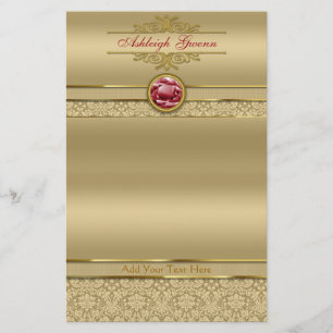 Papelaria Faux Dark Ruby Red Gemstone Dourado Damasco Metáli